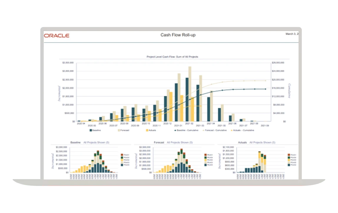 Primavera Unifier 현금흐름(Cash Flow) 분석 화면